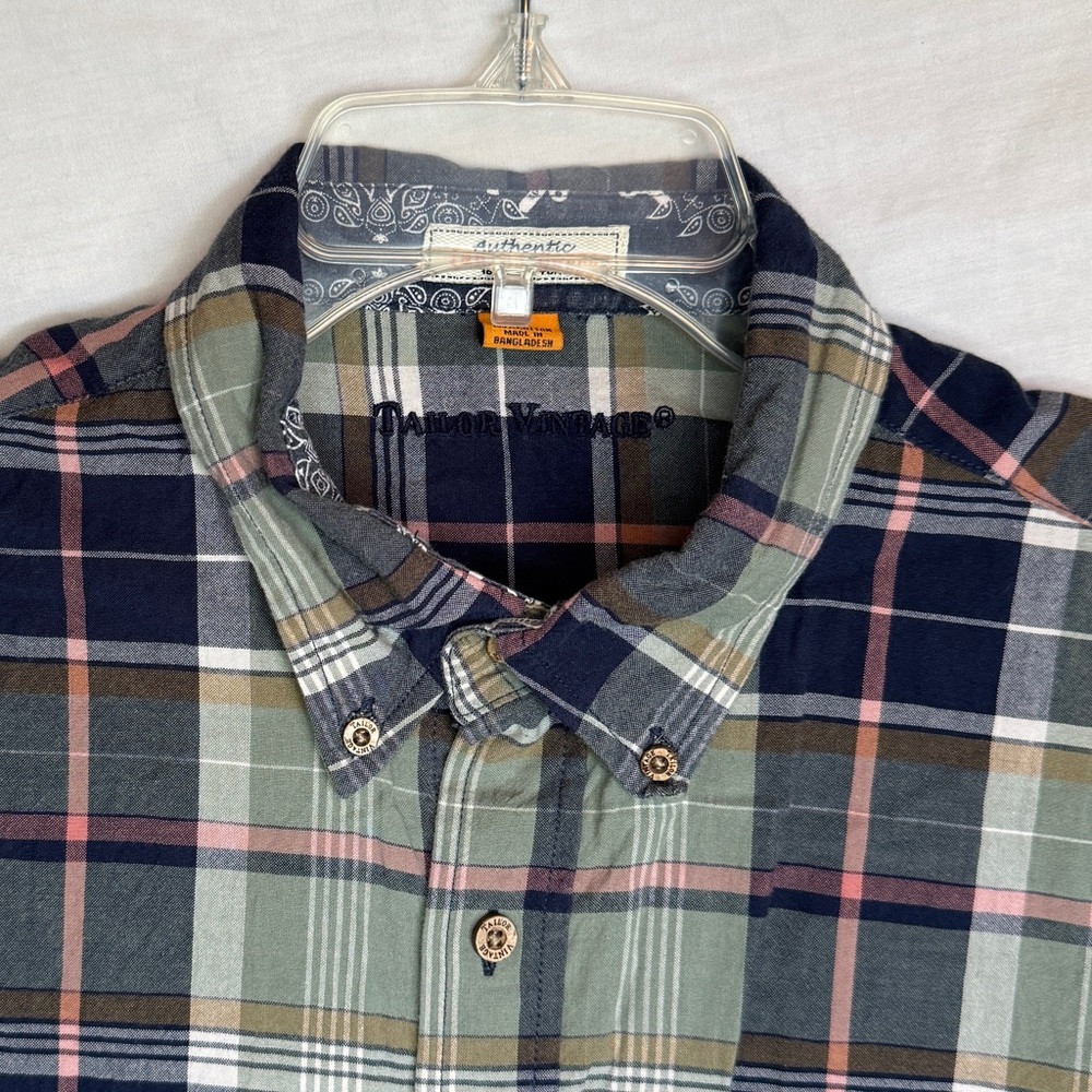 Navy and Green Plaid Casual Button-Down Shirt